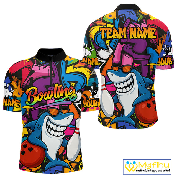 Funny Shark Bowling Shirts For Men Custom Colorful Shark Bowling outfit, Team Bowling Jersey NQS9815