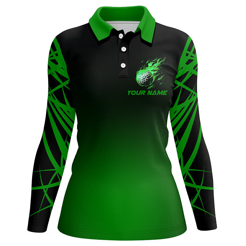 Black and green gradient golf fire custom Womens golf polo shirts, team ladies golf tops NQS7581