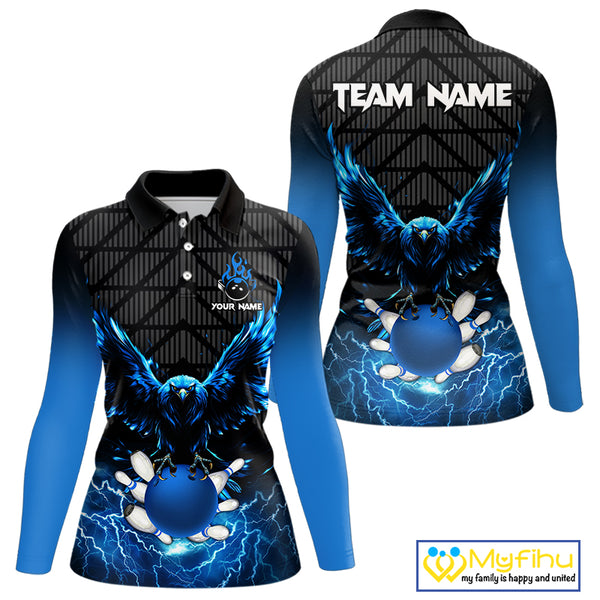 Women bowling shirts Custom blue lightning thunder Eagle Bowling Team Jersey, gift for team Bowlers NQS10049
