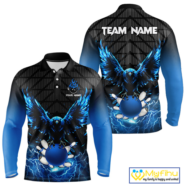 Mens bowling shirts Custom blue lightning thunder Eagle Bowling Team Jersey, gift for team Bowlers NQS10049