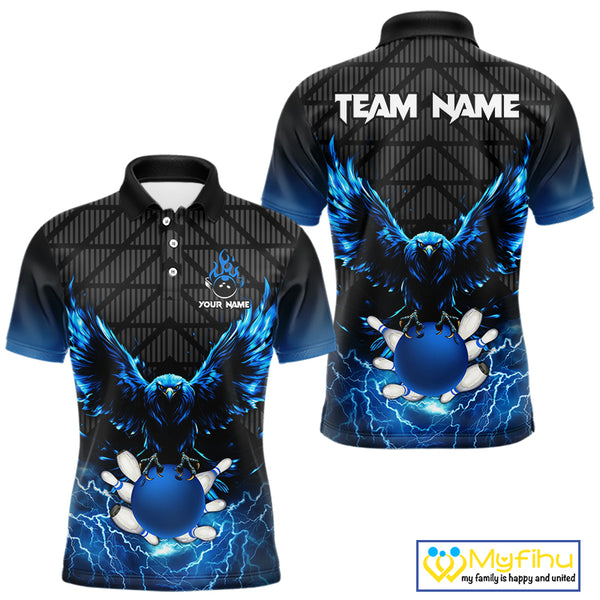 Mens bowling shirts Custom blue lightning thunder Eagle Bowling Team Jersey, gift for team Bowlers NQS10049