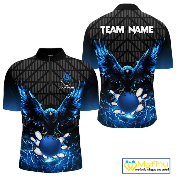 Mens bowling shirts Custom blue lightning thunder Eagle Bowling Team Jersey, gift for team Bowlers NQS10049