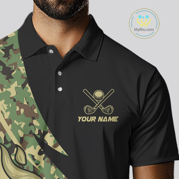 Mens Golf polo shirts flame golf ball Custom green camo Golf attire For Mens, personalized golf gifts NQS10052
