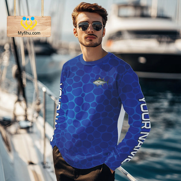 Blue Sea Camo Tuna fishing shirts custom name saltwater Tuna fishing sun protection fishing apparel NQS10054