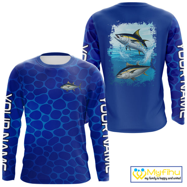 Blue Sea Camo Tuna fishing shirts custom name saltwater Tuna fishing sun protection fishing apparel NQS10054