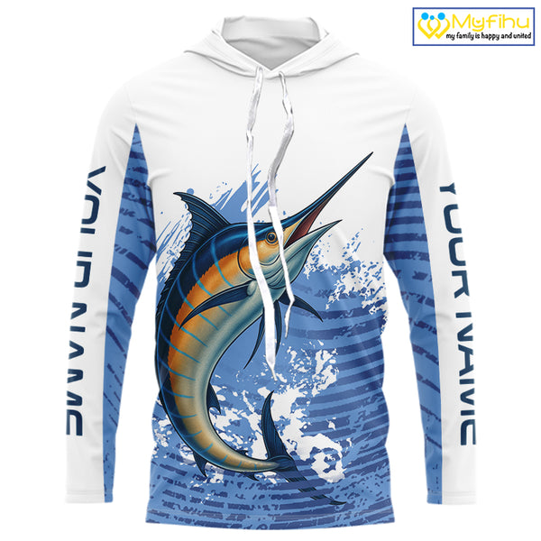 Blue Camo Marlin fishing shirts custom saltwater Marlin sun protection long sleeve fishing apparel NQS10055