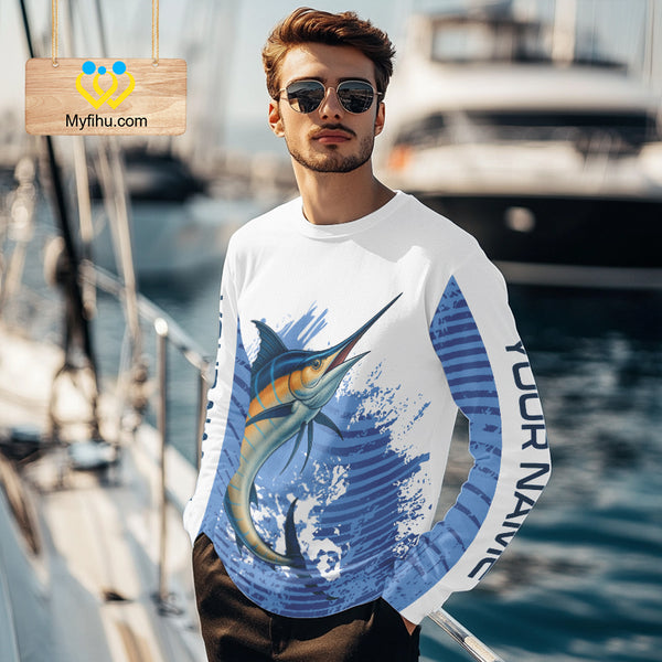 Blue Camo Marlin fishing shirts custom saltwater Marlin sun protection long sleeve fishing apparel NQS10055