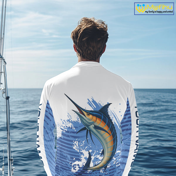 Blue Camo Marlin fishing shirts custom saltwater Marlin sun protection long sleeve fishing apparel NQS10055