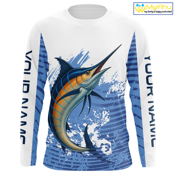Blue Camo Marlin fishing shirts custom saltwater Marlin sun protection long sleeve fishing apparel NQS10055