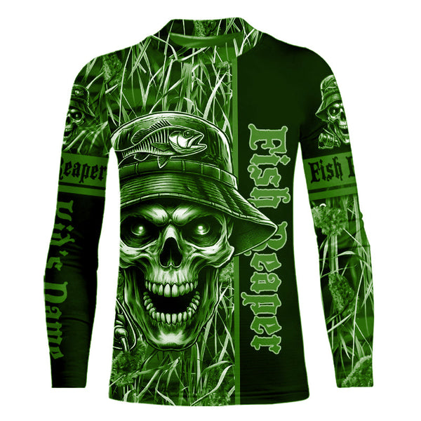 Fish reaper fishing green camo UV protection custom fishing shirts NQS2445