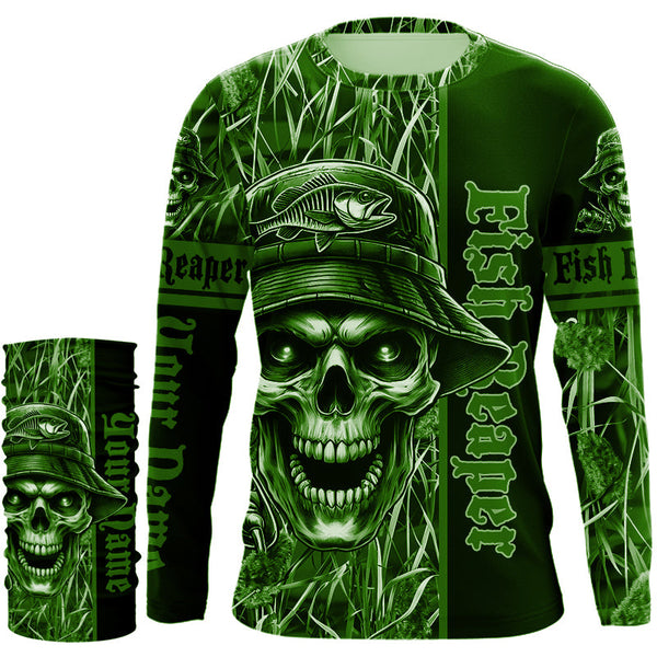 Fish reaper fishing green camo UV protection custom fishing shirts NQS2445