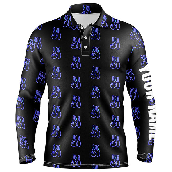 Black Neon Bowling seamless pattern Custom Mens bowling polo shirts, bowling team league jerseys NQS6761