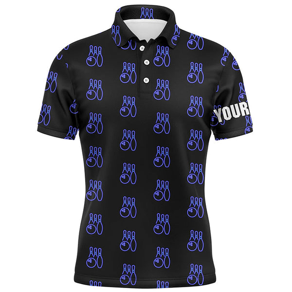 Black Neon Bowling seamless pattern Custom Mens bowling polo shirts, bowling team league jerseys NQS6761