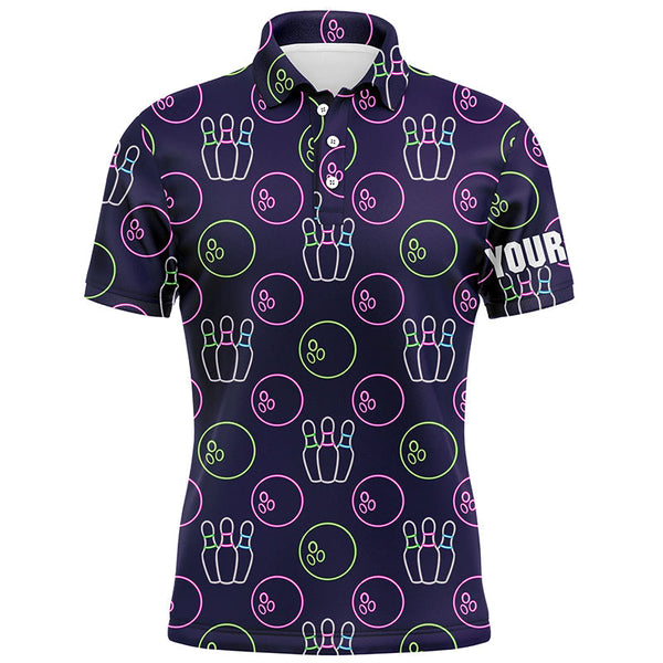 Purple Neon Bowling seamless pattern Custom Mens bowling polo shirts, bowling team league jerseys NQS6762
