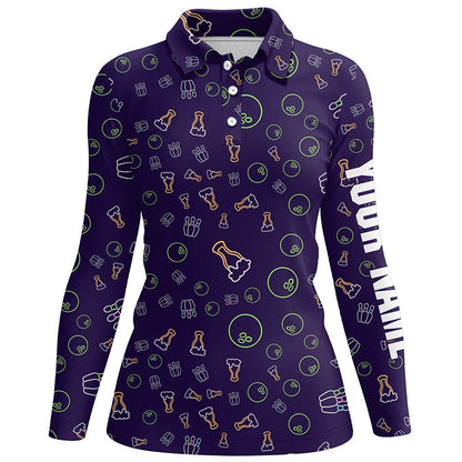 Neon beer glowing Bowling pattern Custom Women bowling polo shirt, bowling team league jerseys NQS6763