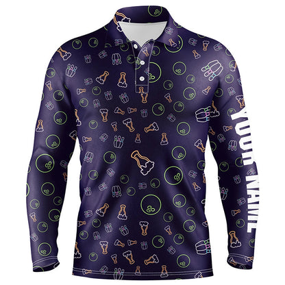 Neon beer glowing Bowling pattern Custom Mens bowling polo shirts, bowling team league jerseys NQS6763