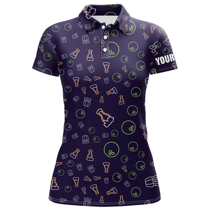 Neon beer glowing Bowling pattern Custom Women bowling polo shirt, bowling team league jerseys NQS6763