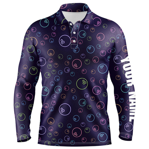Purple Neon Bowling ball glowing pattern Custom Mens bowling polo shirts, bowling team league jerseys NQS6764