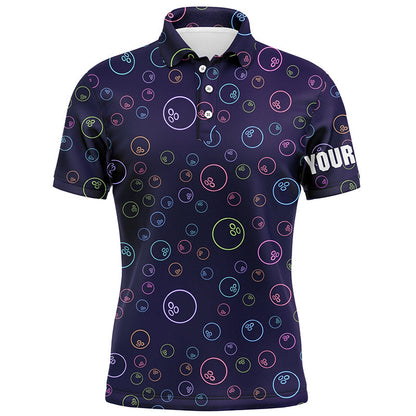 Purple Neon Bowling ball glowing pattern Custom Mens bowling polo shirts, bowling team league jerseys NQS6764