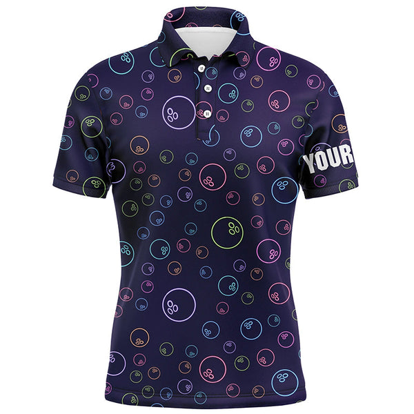 Purple Neon Bowling ball glowing pattern Custom Mens bowling polo shirts, bowling team league jerseys NQS6764