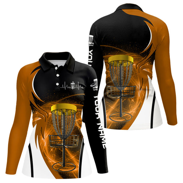 Womens disc golf polo shirt custom disc golf basket, personalized disc golf gifts | Orange NQS9090