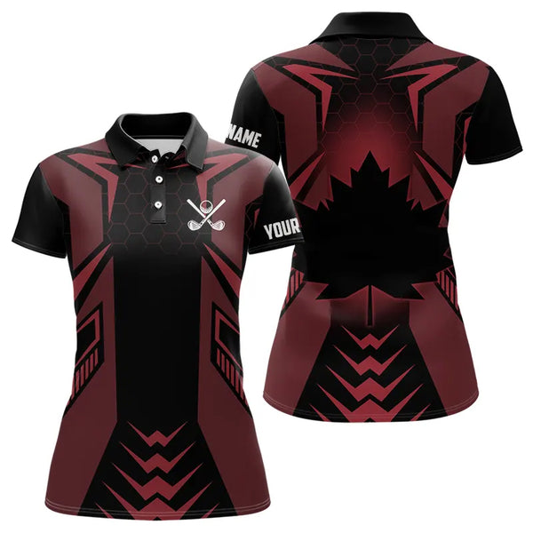 Black and Red Canadian Flag Womens Golf Polo Shirts Custom Patriotic Golf Gifts For Women NQS9096