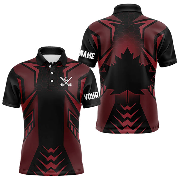 Black and Red Canadian Flag Mens Golf Polo Shirts Custom Patriotic Golf Gifts For Men NQS9096