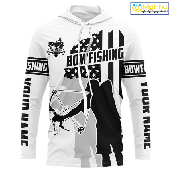 Carp hunter bowfishing black & white American flag Custom UV sun protection Long sleeve Fishing Shirt NQS9817