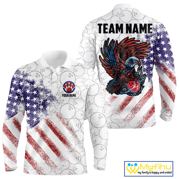 Retro American Flag white camo Eagle Bowling Shirt for Men Custom Patriotic Bowling Team Jersey NQS9819