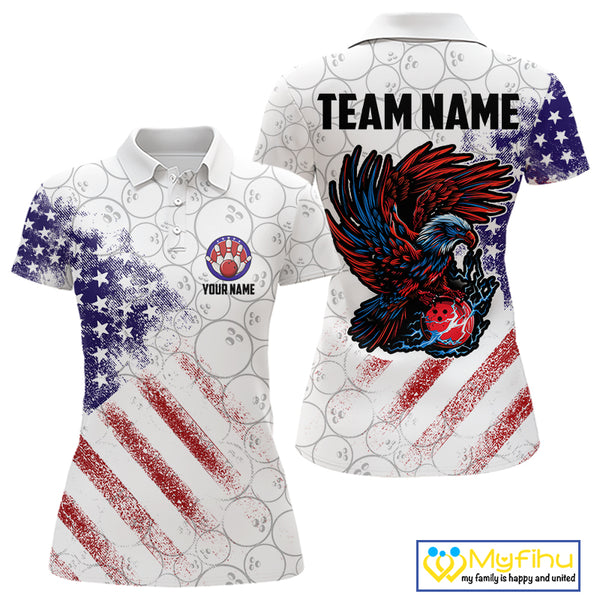 Retro American Flag white camo Eagle Bowling Shirt for Women Custom Patriotic Bowling Team Jersey NQS9819
