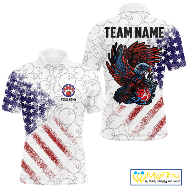Retro American Flag white camo Eagle Bowling Shirt for Men Custom Patriotic Bowling Team Jersey NQS9819