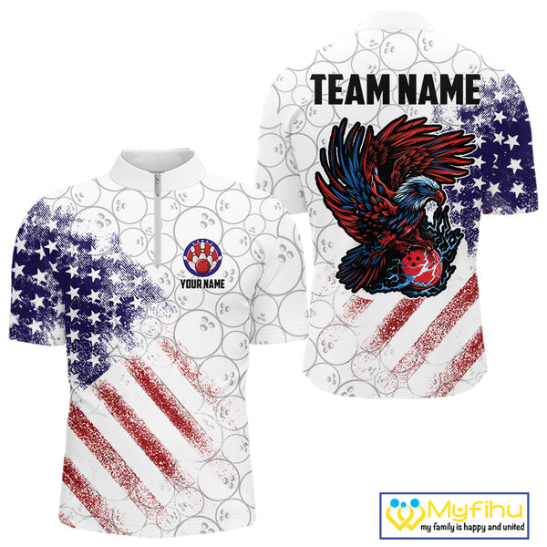 Retro American Flag white camo Eagle Bowling Shirt for Men Custom Patriotic Bowling Team Jersey NQS9819
