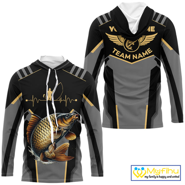 Personalized Black Carp Fishing jerseys, Team Carp Fishing Long Sleeve tournament shirts| Yellow NQS9822