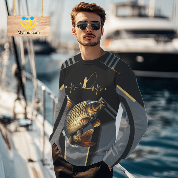 Personalized Black Carp Fishing jerseys, Team Carp Fishing Long Sleeve tournament shirts| Yellow NQS9822