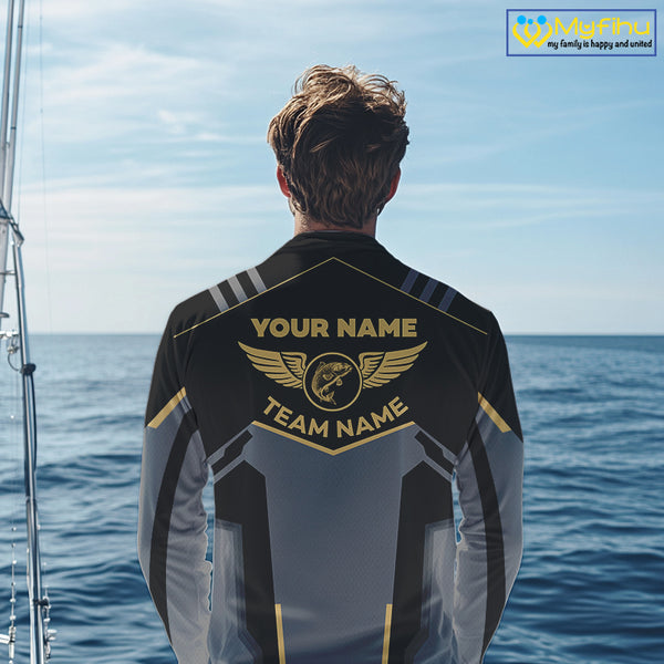 Personalized Black Carp Fishing jerseys, Team Carp Fishing Long Sleeve tournament shirts| Yellow NQS9822