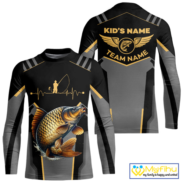 Personalized Black Carp Fishing jerseys, Team Carp Fishing Long Sleeve tournament shirts| Yellow NQS9822