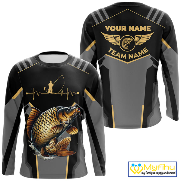 Personalized Black Carp Fishing jerseys, Team Carp Fishing Long Sleeve tournament shirts| Yellow NQS9822