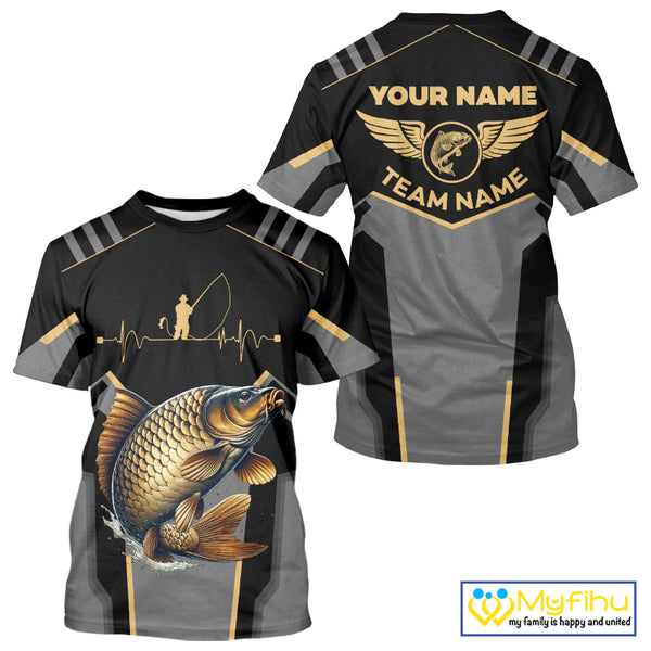Personalized Black Carp Fishing jerseys, Team Carp Fishing Long Sleeve tournament shirts| Yellow NQS9822