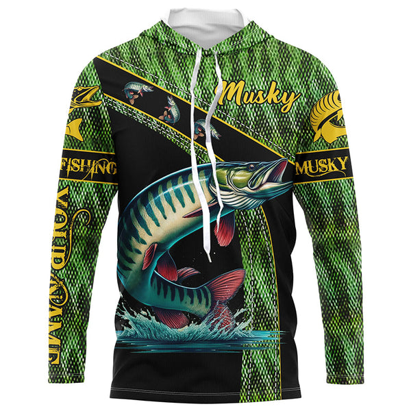 Musky fishing scales UV protection Custom long sleeve fishing shirts, muskie fishing jerseys NQS5395