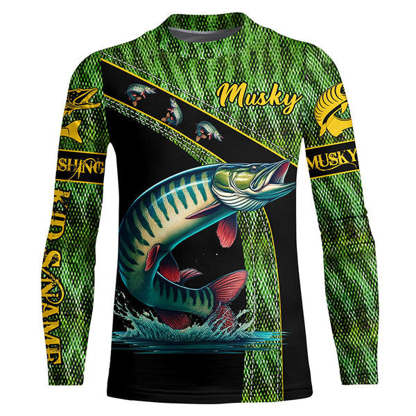 Musky fishing scales UV protection Custom long sleeve fishing shirts, muskie fishing jerseys NQS5395