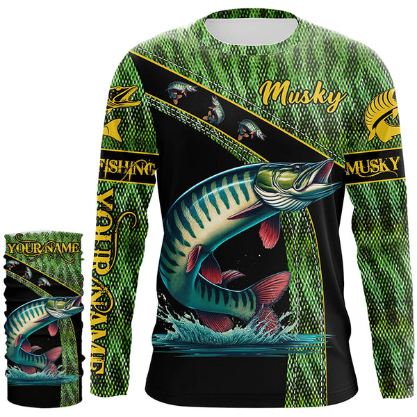 Musky fishing scales UV protection Custom long sleeve fishing shirts, muskie fishing jerseys NQS5395