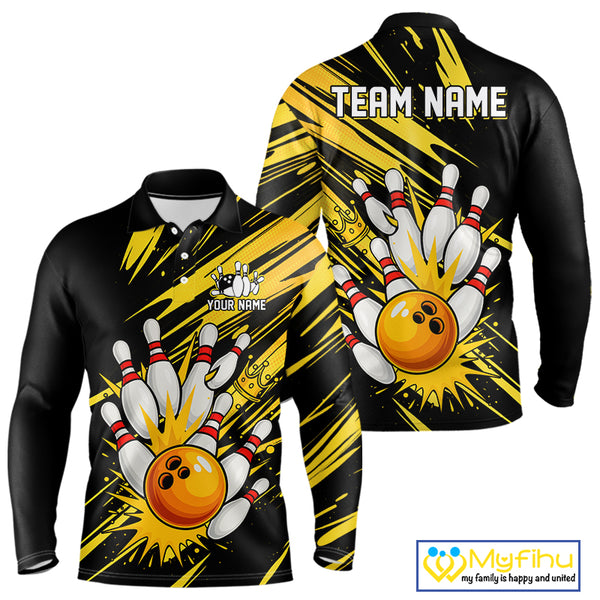 Black and Yellow Bowling Polo, 1/4 Zip Shirt for Men Custom Bowling Team shirts for bowlers NQS10365