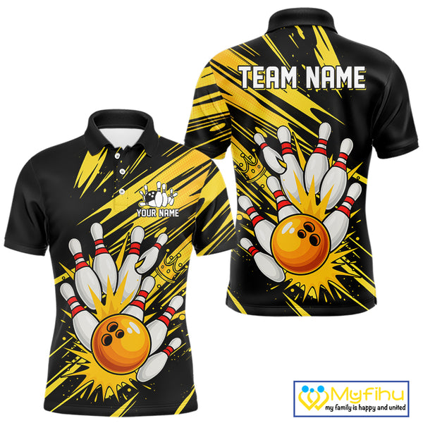 Black and Yellow Bowling Polo, 1/4 Zip Shirt for Men Custom Bowling Team shirts for bowlers NQS10365