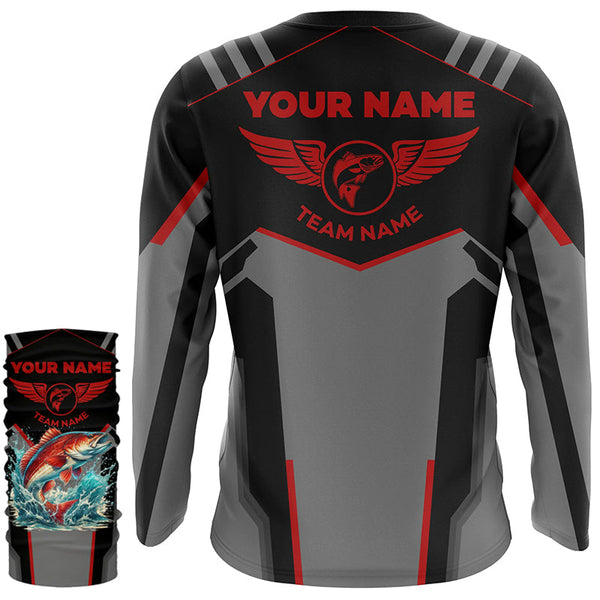 Black & Orange Redfish Long Sleeve Fishing Shirt – Personalized Red Drum Tournament Jersey For Men