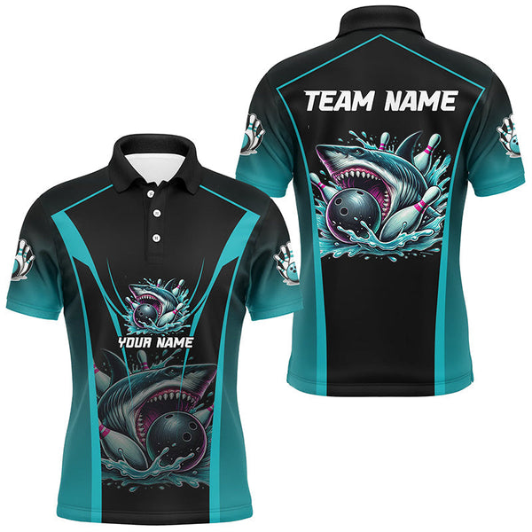 Cyan Blue Shark Bowling Team Men bowling shirts Custom Team Bowling League Jerseys, Uniform Outfits NQS8844
