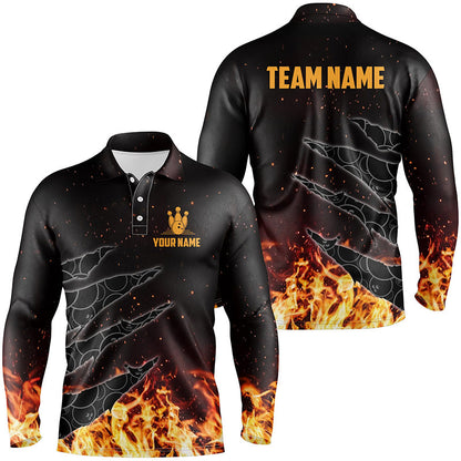 Bowling polo shirts for men custom flame camo bowling team jerseys, gifts for bowlers NQS6954