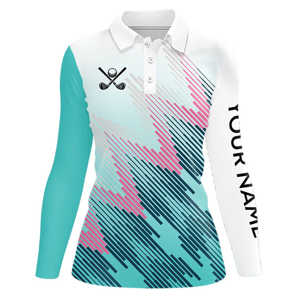 Cyan Blue pattern Womens Golf Polo Shirts Custom Ladies Golf Tops, personalized golf gifts NQS9110