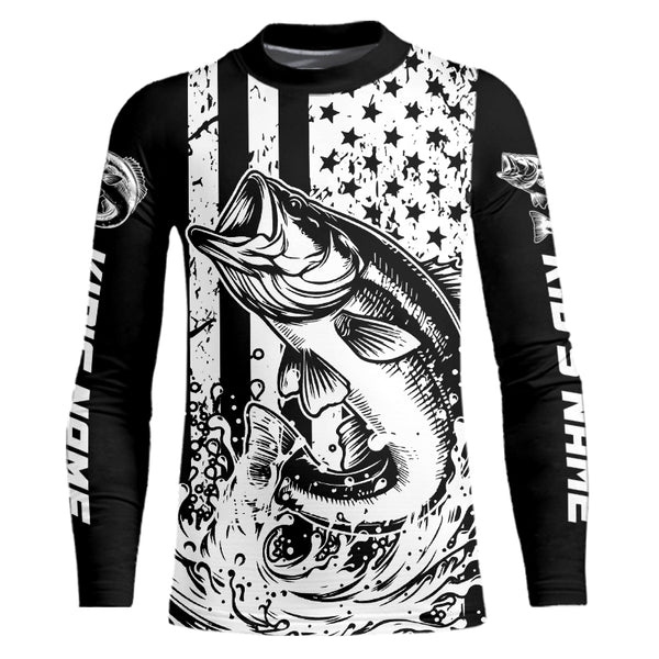 Black and White American Flag Largemouth Bass Fishing Custom patriotic Bass fishing jerseys NQS9112