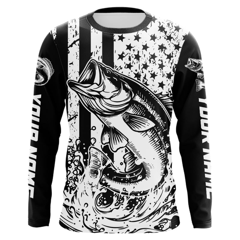 Black and White American Flag Largemouth Bass Fishing Custom patriotic Bass fishing jerseys NQS9112