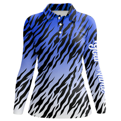 Blue tiger stripes pattern Womens golf polo shirts custom golf apparel for ladies, best golf gifts NQS7110